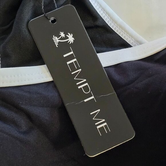 Tempt Me Womens Racerback Halter Bikini Top Med Black White Lightly Padded - Picture 2 of 5